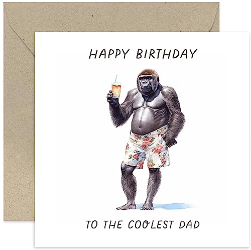 Old English Co. Lustige Geburtstagskarte für Väter – Gorilla 'Coolest Dad' Geburtstagskarte für Ihn Männer – Humorvolle Tier-Geburtstagskarte für Vater von Sohn oder Tochter | innen blanko mit von Old English Company