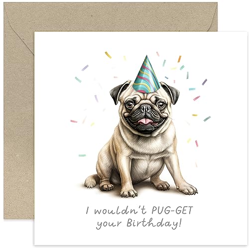 Old English Co. Lustige Geburtstagskarte mit Mops-Motiv für Sie und Ihn, "I Wouldn't Pug-get Your Birthday", Karte für Freundinnen, niedliches Mops-Design, innen blanko, mit Umschlag von Old English Company