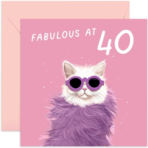 Old English Co. Lustige Katze zum 40. Geburtstag für sie – "Fabulous at 40" Geburtstagskarte für Frauen – für Schwester, Tante, Mutter, beste Freundin, Cousine, leere Innenseite von Old English Company