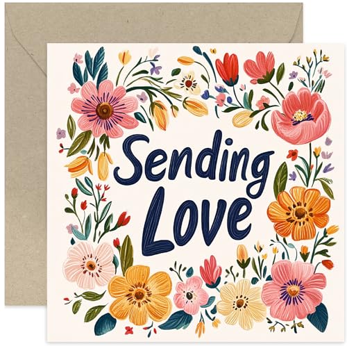 Premium Sending Love Card for Female Friend and Fmily, Thinking of You, Positive Floral Botanical Design, Get Well, Diagnose, Feel Better Soon, Square and Blank Inside von Old English Company