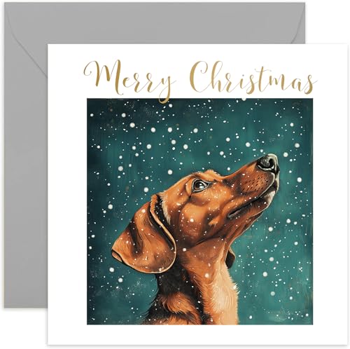 Tan Daschund Hunde-Weihnachtskarte für Männer und Frauen, Weihnachtsgeschenke für Haustierbesitzer vom Hund, schönes festliches Kunstwerk, Andenken, Geschenk für Ehemann, Ehefrau, Mutter, Vater, leere Tan Daschund Hunde-Weihnachtskarte für Männer und Frauen, Weihnachtsgeschenke für Haustierbesitzer vom Hund, schönes festliches Kunstwerk, Andenken, Geschenk für Ehemann, Ehefrau, Mutter, Vater, leere von Old English Company