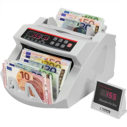 OIdFe Professioneller Euro-Banknotenzähler, UV-MG-Fälschungs-Fälschungsprüfer, Geschwindigkeit > 1000 Stück/min, tragbarer Sortierer, Banknotenzähler mit Display Bank Weiß von OldFe