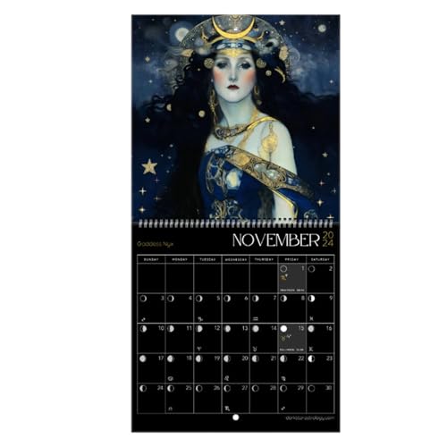 Dunkle Göttin 2024 Kalender, Wandkalender 2024, Retro-Mondgöttin-Mondphasen-Wandkalender, Göttin Astrologie Vollmond Mondphasenkalender, Astrologie-Dekorationen von Oldmoom
