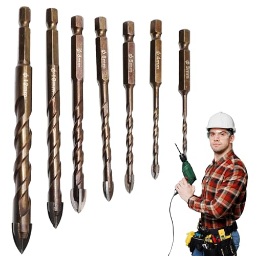 Mauerwerk-Bohrer-Set,Mauerwerk Steinbohrer - Hochleistungsspitzen-Set Für Fliesen Granit Metall Holz Sanitärarbeiten Glas Gipskartonbau Mit Langlebiger Schneidkante von Oldmoom