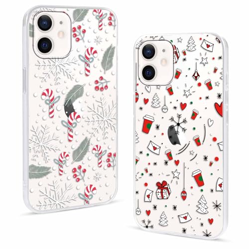 Olgary 2 Stück Weihnachten Handyhülle für Apple iPhone 12/12 PRO 6,1",Sanft Hülle mit Snowflakes Weihnachts Hirsch Schneemann Santa Geschenke Muster, Christmas Designs Schutzhülle,1 von Olgary