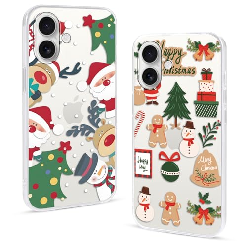 Olgary 2 Stück Weihnachten Handyhülle für Apple iPhone 16 6,1",Sanft Hülle mit Snowflakes Weihnachts Hirsch Schneemann Santa Geschenke Muster, Christmas Designs Schutzhülle,4 von Olgary