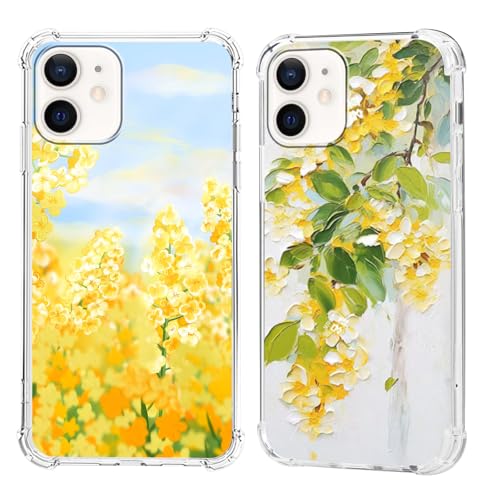 Olgary 2 Stück für iPhone 12 Pro/iPhone 12 6,1 Zoll Hülle mit Gelbe Blume Floral Aesthetic Muster Durchsichtig Handyhülle Motiv, Transparent Hard PC Stoßfest TPU Bumper Dünn Schutzhülle Case Olgary 2 Stück für iPhone 12 Pro/iPhone 12 6,1 Zoll Hülle mit Gelbe Blume Floral Aesthetic Muster Durchsichtig Handyhülle Motiv, Transparent Hard PC Stoßfest TPU Bumper Dünn Schutzhülle Case von Olgary
