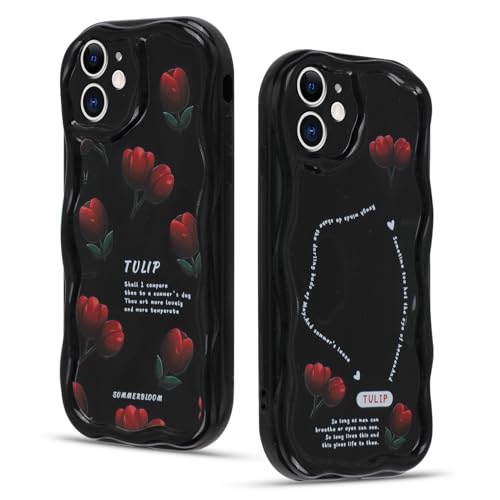 Olgary 2 Stück für iPhone 13 Pro Max 6,7 Zoll Hülle Blume, Handyhülle Rote Tulpen Muster Motiv mit Niedliche Lockige Wellen Rand, Weiches Schwarz Silikon TPU Stoßfeste Schutzhülle Olgary 2 Stück für iPhone 13 Pro Max 6,7 Zoll Hülle Blume, Handyhülle Rote Tulpen Muster Motiv mit Niedliche Lockige Wellen Rand, Weiches Schwarz Silikon TPU Stoßfeste Schutzhülle von Olgary