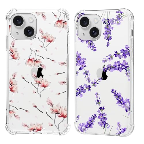 Olgary 2 Stück für iPhone 15 6,1 Zoll Hülle mit Rosa Blume Floral Lavendel Aesthetic Muster Durchsichtig Handyhülle Motiv, Transparent Hard PC Stoßfest TPU Bumper Dünn Schutzhülle Case Olgary 2 Stück für iPhone 15 6,1 Zoll Hülle mit Rosa Blume Floral Lavendel Aesthetic Muster Durchsichtig Handyhülle Motiv, Transparent Hard PC Stoßfest TPU Bumper Dünn Schutzhülle Case von Olgary