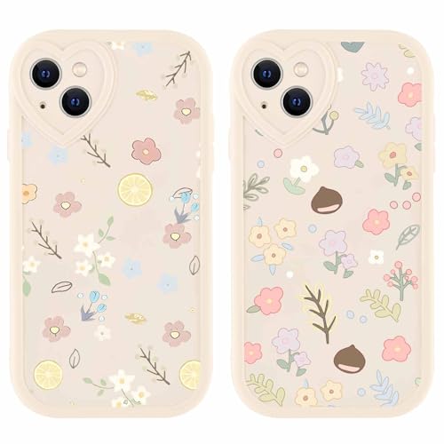 Olgary 2 stück Handyhülle für Apple iPhone 13 6,1", Blumen Funny Hülle Süßes Design Bunt Muster Hülle Aesthetic Herz Schutzhülle Slim Stoßfest Kratzfest Case für Mädchen Olgary 2 stück Handyhülle für Apple iPhone 13 6,1", Blumen Funny Hülle Süßes Design Bunt Muster Hülle Aesthetic Herz Schutzhülle Slim Stoßfest Kratzfest Case für Mädchen von Olgary