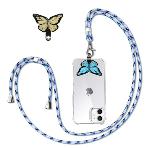 Olgary Handykette Kompatibel mit für Apple iPhone 12 6,1",2X Schmetterling Patch Design Necklace Hülle mit Bands Handyhülle für zum Umhängen,Einstellbar Schutzhülle Mädchen Case,3 von Olgary