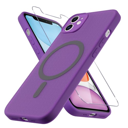 Olgary Magnetische Hülle für Apple iPhone 11 6.1" mit Gehärtetem Glas, Kompatibel mit MagSafe-Objektivschutz All-Inclusive-Silikonhülle Schlanke Stoßfeste Schutzhülle (Lila)-111 von Olgary
