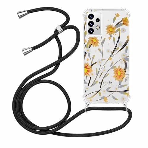 Olgary für Samsung Galaxy S20 FE (4G/5G) Hülle mit Band, Transparent Handyhülle Blumen Floral Muster mit Handykette zum Umhängen Kette Kordel Necklace, Harter PC Stoßfest Ultra Dünn Schutzhülle Case von Olgary