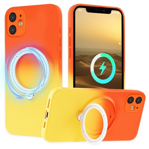 Olgary für iPhone 11 Hülle Avec Magnetische Ständer und [2 in 1] Kamera Schutzfolie, Handyhülle Farbverlauf in Orange Gelb, Stoßfest Ultradünn Weiches Silikon Schutzhülle Kameraschutz Case von Olgary