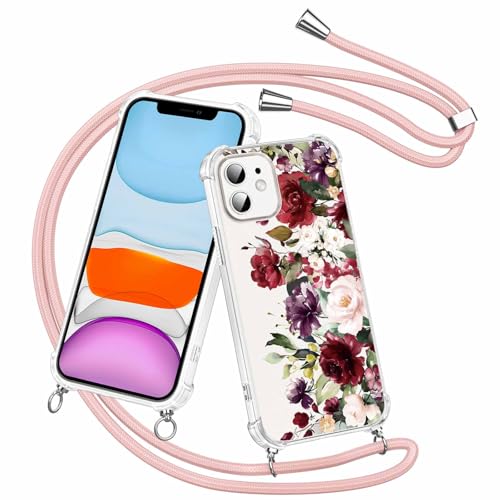 Olgary für iPhone 11 Hülle mit Band, Transparent Handyhülle Blumen Floral Muster mit Handykette zum Umhängen Kette Kordel Necklace, Harter PC Stoßfest Ultra Dünn Schutzhülle Case Olgary für iPhone 11 Hülle mit Band, Transparent Handyhülle Blumen Floral Muster mit Handykette zum Umhängen Kette Kordel Necklace, Harter PC Stoßfest Ultra Dünn Schutzhülle Case von Olgary