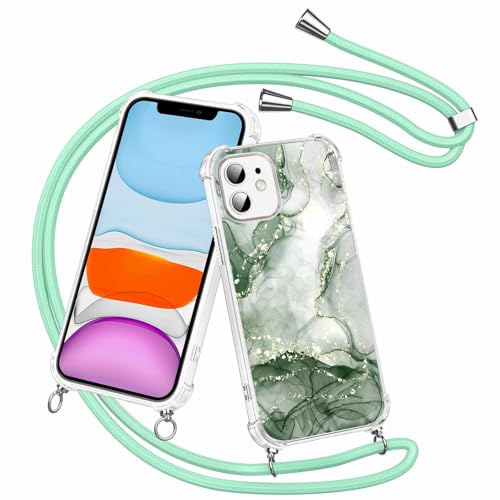 Olgary für iPhone 11 Hülle mit Band, Transparent Handyhülle Grüner Marmor Muster mit Handykette zum Umhängen Kette Kordel Necklace, Harter PC Stoßfest Ultra Dünn Schutzhülle Case Olgary für iPhone 11 Hülle mit Band, Transparent Handyhülle Grüner Marmor Muster mit Handykette zum Umhängen Kette Kordel Necklace, Harter PC Stoßfest Ultra Dünn Schutzhülle Case von Olgary
