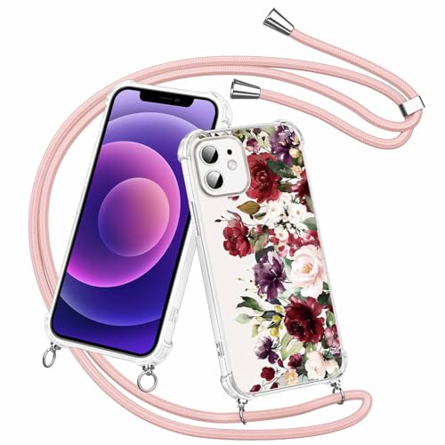 Olgary für iPhone 12 Pro/iPhone 12 Hülle mit Band, Transparent Handyhülle Blumen Floral Muster mit Handykette zum Umhängen Kette Kordel Necklace, Harter PC Stoßfest Ultra Dünn Schutzhülle Case Olgary für iPhone 12 Pro/iPhone 12 Hülle mit Band, Transparent Handyhülle Blumen Floral Muster mit Handykette zum Umhängen Kette Kordel Necklace, Harter PC Stoßfest Ultra Dünn Schutzhülle Case von Olgary