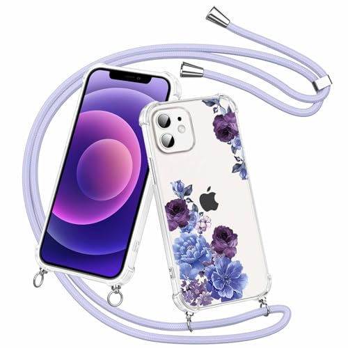 Olgary für iPhone 12 Pro/iPhone 12 Hülle mit Band, Transparent Handyhülle Blumen Floral Muster mit Handykette zum Umhängen Kette Kordel Necklace, Harter PC Stoßfest Ultra Dünn Schutzhülle Case Olgary für iPhone 12 Pro/iPhone 12 Hülle mit Band, Transparent Handyhülle Blumen Floral Muster mit Handykette zum Umhängen Kette Kordel Necklace, Harter PC Stoßfest Ultra Dünn Schutzhülle Case von Olgary