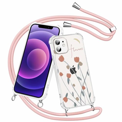 Olgary für iPhone 12 Pro/iPhone 12 Hülle mit Band, Transparent Handyhülle Blumen Floral Muster mit Handykette zum Umhängen Kette Kordel Necklace, Harter PC Stoßfest Ultra Dünn Schutzhülle Case Olgary für iPhone 12 Pro/iPhone 12 Hülle mit Band, Transparent Handyhülle Blumen Floral Muster mit Handykette zum Umhängen Kette Kordel Necklace, Harter PC Stoßfest Ultra Dünn Schutzhülle Case von Olgary