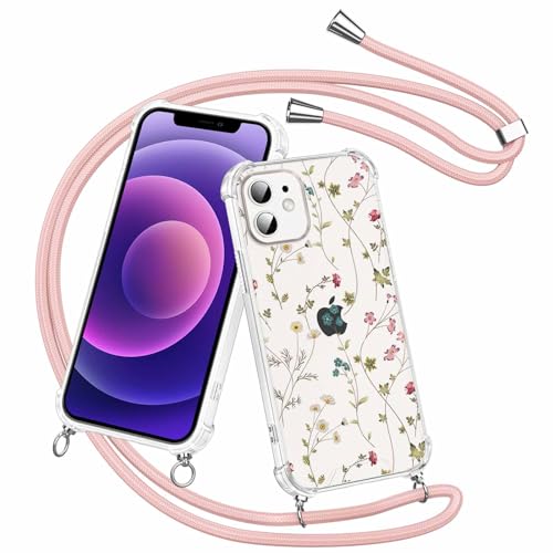 Olgary für iPhone 12 Pro/iPhone 12 Hülle mit Band, Transparent Handyhülle Blumen Floral Muster mit Handykette zum Umhängen Kette Kordel Necklace, Harter PC Stoßfest Ultra Dünn Schutzhülle Case Olgary für iPhone 12 Pro/iPhone 12 Hülle mit Band, Transparent Handyhülle Blumen Floral Muster mit Handykette zum Umhängen Kette Kordel Necklace, Harter PC Stoßfest Ultra Dünn Schutzhülle Case von Olgary
