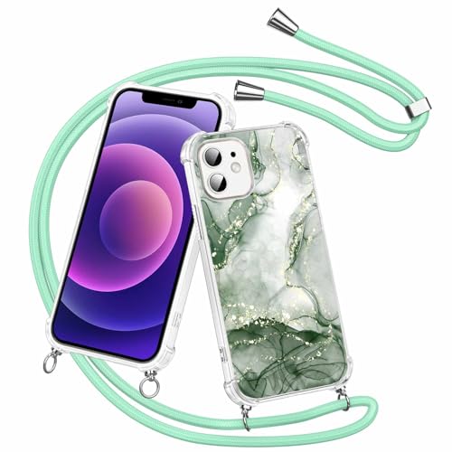 Olgary für iPhone 12 Pro/iPhone 12 Hülle mit Band, Transparent Handyhülle Grüner Marmor Muster mit Handykette zum Umhängen Kette Kordel Necklace, Harter PC Stoßfest Ultra Dünn Schutzhülle Case Olgary für iPhone 12 Pro/iPhone 12 Hülle mit Band, Transparent Handyhülle Grüner Marmor Muster mit Handykette zum Umhängen Kette Kordel Necklace, Harter PC Stoßfest Ultra Dünn Schutzhülle Case von Olgary