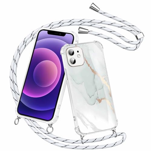Olgary für iPhone 12 Pro/iPhone 12 Hülle mit Band, Transparent Handyhülle Weisser Marmor Muster mit Handykette zum Umhängen Kette Kordel Necklace, Harter PC Stoßfest Ultra Dünn Schutzhülle Case Olgary für iPhone 12 Pro/iPhone 12 Hülle mit Band, Transparent Handyhülle Weisser Marmor Muster mit Handykette zum Umhängen Kette Kordel Necklace, Harter PC Stoßfest Ultra Dünn Schutzhülle Case von Olgary