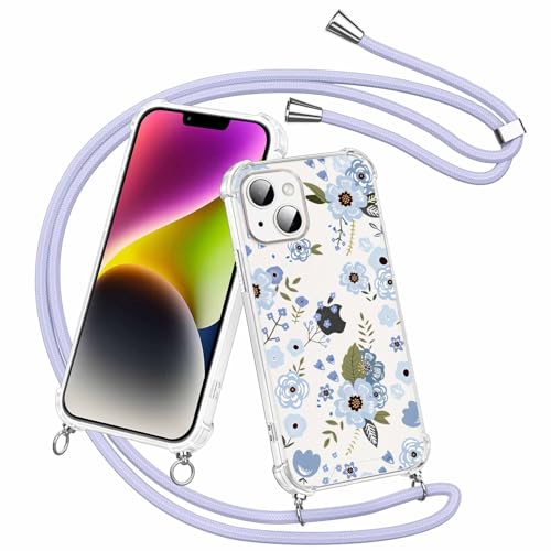 Olgary für iPhone 14 / iPhone 13 Hülle mit Band, Transparent Handyhülle Blumen Floral Muster mit Handykette zum Umhängen Kette Kordel Necklace, Harter PC Stoßfest Ultra Dünn Schutzhülle Case Olgary für iPhone 14 / iPhone 13 Hülle mit Band, Transparent Handyhülle Blumen Floral Muster mit Handykette zum Umhängen Kette Kordel Necklace, Harter PC Stoßfest Ultra Dünn Schutzhülle Case von Olgary