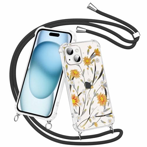 Olgary für iPhone 15 Hülle mit Band, Transparent Handyhülle Blumen Floral Muster mit Handykette zum Umhängen Kette Kordel Necklace, Harter PC Stoßfest Ultra Dünn Schutzhülle Case Olgary für iPhone 15 Hülle mit Band, Transparent Handyhülle Blumen Floral Muster mit Handykette zum Umhängen Kette Kordel Necklace, Harter PC Stoßfest Ultra Dünn Schutzhülle Case von Olgary