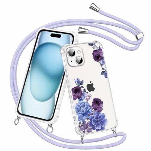 Olgary für iPhone 15 Hülle mit Band, Transparent Handyhülle Blumen Floral Muster mit Handykette zum Umhängen Kette Kordel Necklace, Harter PC Stoßfest Ultra Dünn Schutzhülle Case Olgary für iPhone 15 Hülle mit Band, Transparent Handyhülle Blumen Floral Muster mit Handykette zum Umhängen Kette Kordel Necklace, Harter PC Stoßfest Ultra Dünn Schutzhülle Case von Olgary
