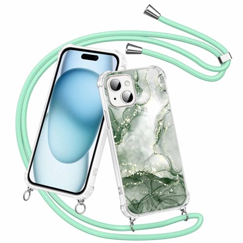 Olgary für iPhone 15 Hülle mit Band, Transparent Handyhülle Grüner Marmor Muster mit Handykette zum Umhängen Kette Kordel Necklace, Harter PC Stoßfest Ultra Dünn Schutzhülle Case Olgary für iPhone 15 Hülle mit Band, Transparent Handyhülle Grüner Marmor Muster mit Handykette zum Umhängen Kette Kordel Necklace, Harter PC Stoßfest Ultra Dünn Schutzhülle Case von Olgary