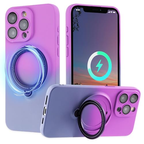 Olgary für iPhone 15 Pro Max Hülle Avec Magnetische Ständer und [2 in 1] Kamera Schutzfolie, Handyhülle Farbverlauf in Violett Grau, Stoßfest Ultradünn Weiches Silikon Schutzhülle Kameraschutz Case von Olgary