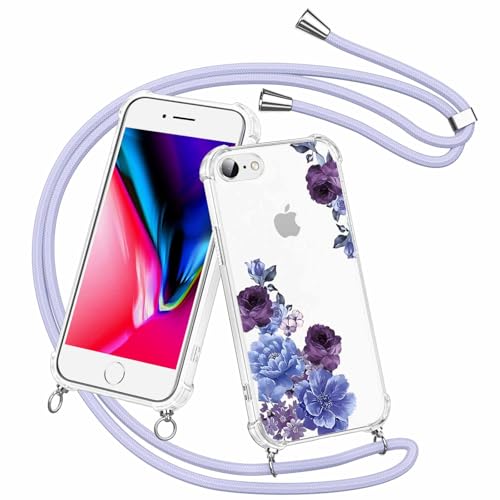 Olgary für iPhone 8/7 / SE 2020 / SE 2022 Hülle mit Band, Transparent Handyhülle Blumen Floral Muster mit Handykette zum Umhängen Kette Kordel Necklace, Harter PC Stoßfest Dünn Schutzhülle Case Olgary für iPhone 8/7 / SE 2020 / SE 2022 Hülle mit Band, Transparent Handyhülle Blumen Floral Muster mit Handykette zum Umhängen Kette Kordel Necklace, Harter PC Stoßfest Dünn Schutzhülle Case von Olgary