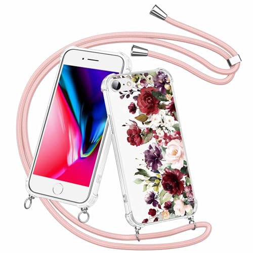 Olgary für iPhone 8/7 / SE 2020 / SE 2022 Hülle mit Band, Transparent Handyhülle Blumen Floral Muster mit Handykette zum Umhängen Kette Kordel Necklace, Harter PC Stoßfest Dünn Schutzhülle Case Olgary für iPhone 8/7 / SE 2020 / SE 2022 Hülle mit Band, Transparent Handyhülle Blumen Floral Muster mit Handykette zum Umhängen Kette Kordel Necklace, Harter PC Stoßfest Dünn Schutzhülle Case von Olgary