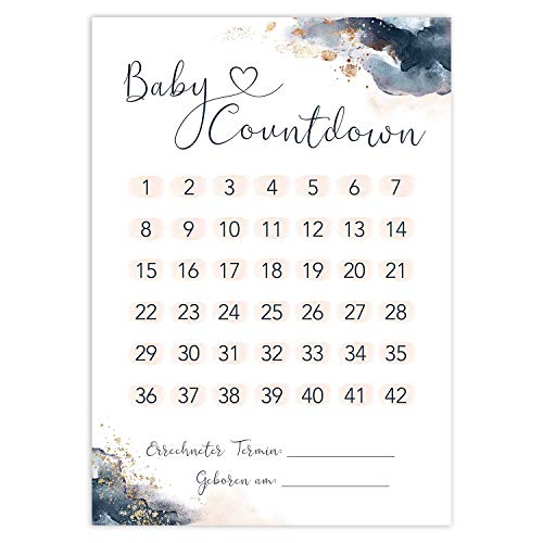 Baby Countdown DIN A4 Schwangerschaft Kalender Poster - SSW Rechner, Tage bis zur Geburt, Geschenk für Schwangere und werdende Mütter (Golden Glamour Splash) von Olgs
