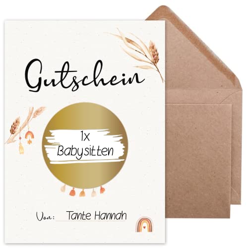 Olgs Rubbelkarte mit Umschlag zum selber beschriften in Gold | Gutschein Rubbellos Glückslos für eigenen Text | Geschenkidee zum Geburtstag Babyparty Hochzeit Taufe - Boho von Olgs