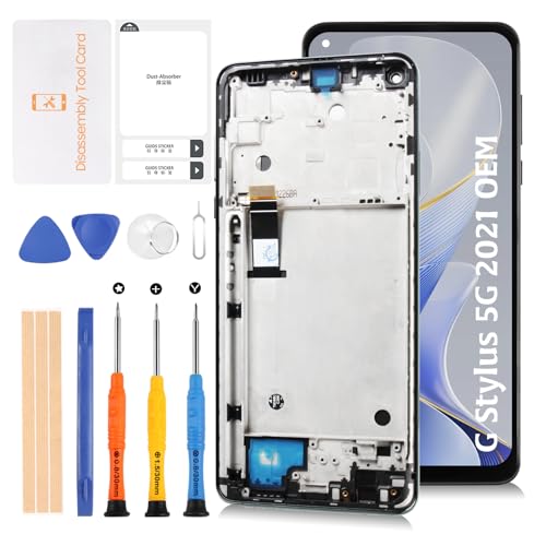 Olivechard Ersatz-LCD-Display für Motorola Moto G Stylus 5G 2021, 17,3 cm (6,8 Zoll), mit grünem Rahmen, LCD-Display, Touch-Digitalisierer, Bildschirmmontage XT2131, mit Reparaturwerkzeugen (nicht für von Olivechard