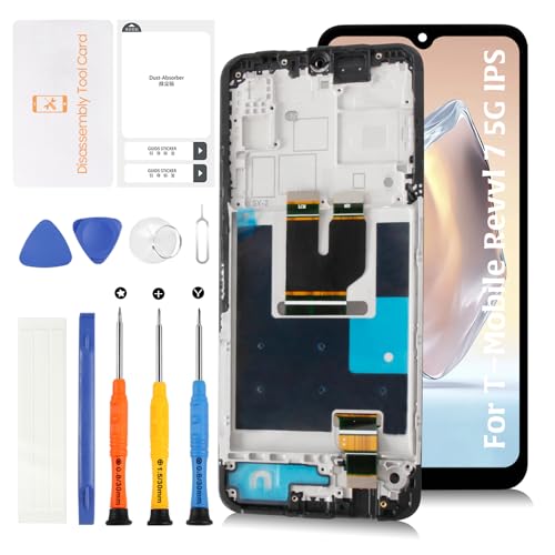 Olivechard Ersatz-LCD-Display für T-Mobile Revvl 7 5G 16,7 cm (6,5 Zoll) LCD-Bildschirm mit grauem Rahmen, Revvl 7 5G TMR075G LCD-Display, Touch-Digitalisierer, mit Reparaturwerkzeugen von Olivechard