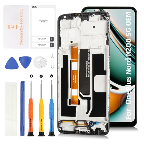 Olivechard Ersatz-Touch-Digitizer für OnePlus Nord N200 5G 1+ OEM + Rahmen 16,5 cm (6,5 Zoll) LCD-Display von Olivechard