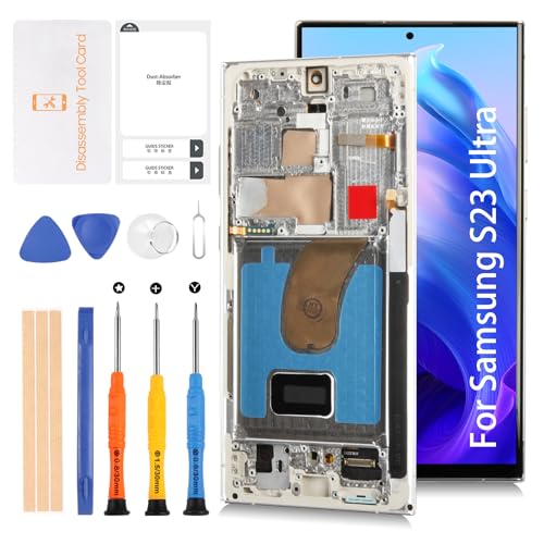 Olivechard Ersatz-Touch-Digitizer für Samsung Galaxy S23 Ultra 5G S918 17,2 cm (6,8 Zoll) OLED LCD + cremefarbener Rahmen (nicht OEM 17,3 cm) LCD-Display, Ersatz-Touch-Digitizer, Montageset S918B, von Olivechard