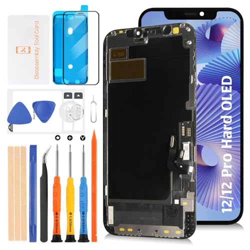 Olivechard Hard OLED 12/12 Pro LCD-Bildschirm-Ersatz für iPhone 12/12 Pro 15,5 cm (6,1 Zoll) [Hard OLED, kein LCD] LCD-Display, Touch-Digitalisierer, Bildschirmmontage A2403, A2172, A2402, A2404, mit von Olivechard