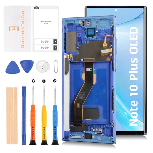 Olivechard Note 10+ 5G OLED LCD Display + Aura-blauer Rahmen für Samsung Galaxy Note 10 Plus/5G SM-N975U N975W N976U 17,3 cm (6,8 Zoll) LCD-Display Ersatz Touch Digitizer Montageset von Olivechard