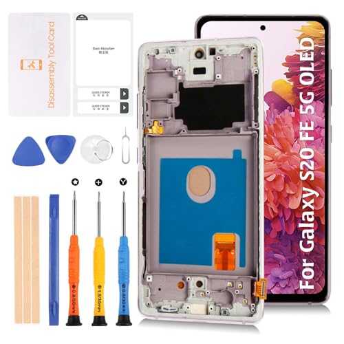 Olivechard S20 FE 4G G780/5G G781 OLED LCD Display + Cloud Lavender Rahmen für Samsung Galaxy S20 FE 4/5G 16,4 cm (6,4 Zoll) LCD-Bildschirm, Ersatz-Touch-Digitizer, Montageset sm-g781b/u/u1/w/n/v von Olivechard