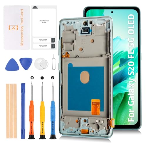 Olivechard S20 FE 4G G780/5G G781 OLED LCD Display + Cloud Mint Rahmen für Samsung Galaxy S20 FE 4/5G 6,4 Zoll LCD Bildschirm Display Ersatz Touch Digitizer Assembly Kit sm-g781b/u/u1/w/n/v sm-g780f/g von Olivechard