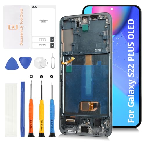 Olivechard S22 Plus 5G OLED [16,6 cm (6,5 Zoll), kein OEM 16,8 cm] LCD-Display + grüner Rahmen für Samsung Galaxy S22+ SM-S906U S906W S906B LCD Bildschirm Display Ersatz Touch Digitizer Montageset von Olivechard