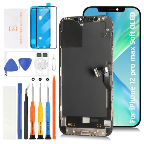 Olivechard Soft OLED 12 Pro Max LCD-Bildschirm-Ersatz für iPhone 12 Pro Max 6,7 Zoll [Soft OLED, kein LCD] Display Touch Digitizer Screen Assembly A2411 A2342 A2410 A2412 mit Reparaturwerkzeug von Olivechard
