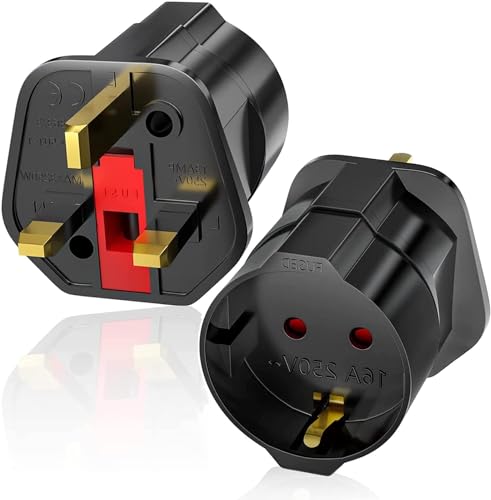 2 Stück Reiseadapter, EU auf UK Adapterstecker, Adapter EU auf UK, EU auf UK Reisestecker, 2-polig EU Reiseadapter auf 3-polige UK-Steckdose Travel Plug für England/GB/Singapur/Polen/Hongkong, Schwarz von Oliveria