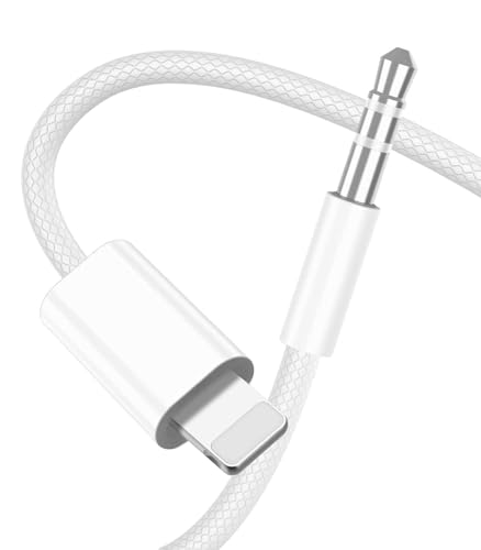 Oliveria Auto AUX Kabel für iPhone, Audiokabel auf 3.5mm Premium Audio für iPhone SE/14/14 Pro/14 Plus/13/13 ProMax/12/11/X/XS/XR/8 Car Audio, Kopfhörer, Lautsprecher-Weiß-1M von Oliveria