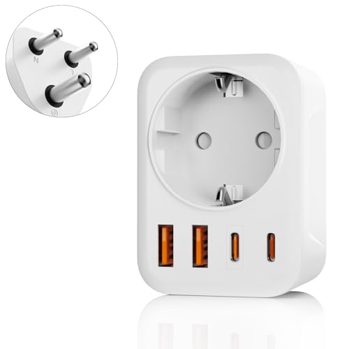 Oliveria Reiseadapter Indien, 5 in 1 Adapter Sri Lanka mit 1 AC & 2 USB-C & 2 USB-A(3.4A), 3-Polig Reisestecker Typ D für Indien, Sri Lanka, Bangladesch, Irak, Nepal, Nigeria typ d von Oliveria