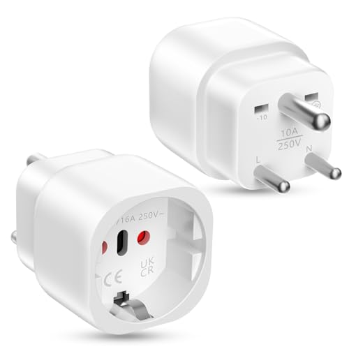 Oliveria Reiseadapter Indien 2 Stück, Reiseadapter Deutschland auf Indien Reisestecker Indien auf Deutschland, Reisestecker Typ D Stecker für Sri Lanka, Indien, Nepal, Reisestecker Indien Stromadapter von Oliveria