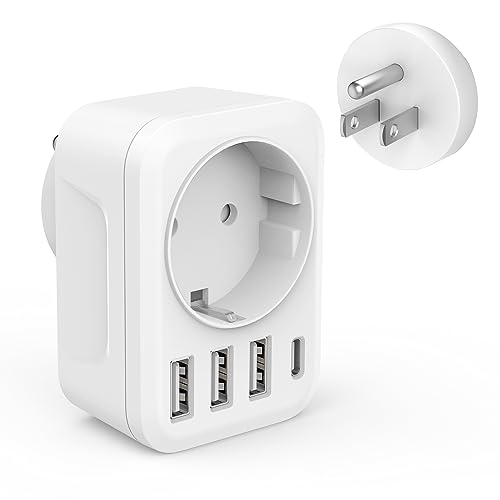 Oliveria Reiseadapter USA, Adapter USA Deutschland Stecker mit 3 USB-A und 1 USB-C, Steckdosenadapter Reisestecker Stromadapter für Amerika Kanada Thailand Mexiko, USA Adapter Steckdose TypB von Oliveria